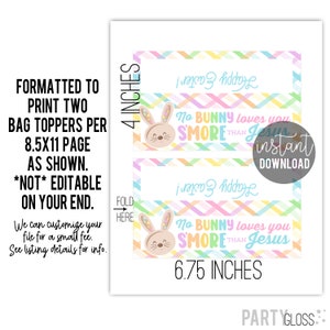 S'mores Peeps Printable Bag Toppers, Happy Easter Bunny Ziploc Label No Bunny Love You More Than Jesus Youth Group Sunday School Bible Study image 3