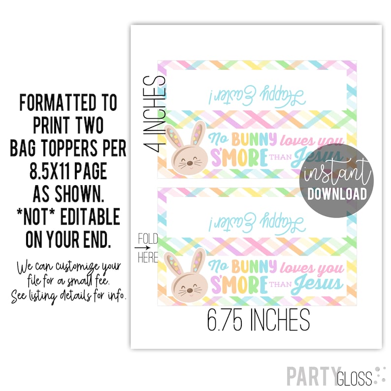 S'mores Peeps Printable Bag Toppers, Happy Easter Bunny Ziploc Label No Bunny Love You More Than Jesus Youth Group Sunday School Bible Study image 3