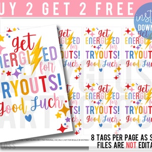 Tryout Good Luck Tags, Teamsportspiel Dance Cheer, Energy Drink Treat Tag, Cheerleader Cheerleading Dance Squad, Good Luck, Try Out Day