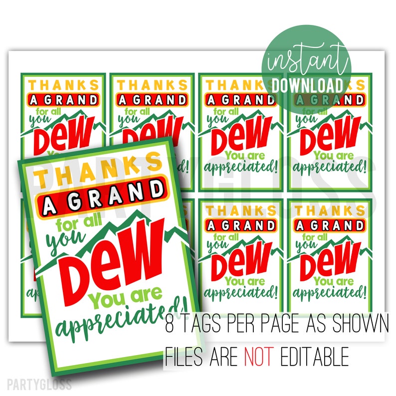 All You Dew Appreciation Printable Tag Printable - Etsy