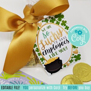 Editable St. Patrick&#39;s Day Printable Tags, Employee Gift Tag,  Lucky To Have Employees Like You, Staff Office Coworkers Manager Boss Team