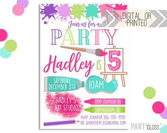 Art Party Invitation - Digital or Printed | Art Party Printable | Paint Party Invitation | Painting Party | Girly Art Party | Arts Crafts