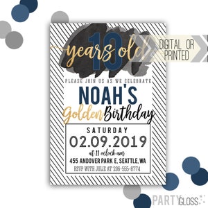 Golden Birthday Invitation - Digital or Printed | Boy Golden Invite Printable | Golden Birthday Boy | Birthday Invitation | Navy Gold