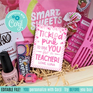 Étiquettes cadeaux imprimables modifiables de remerciement pour les enseignants, rose chatouillé à offrir pour une semaine de l'enseignant Étiquette cadeau premier jour fin de l'année dernier jour