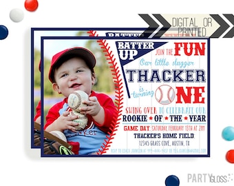 Baseball Birthday Invitation | Digital or Printed | Baseball Invitation | Rookie Year Invitation |  Rookie Invite | Baseball Party Invite