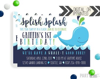 Whale Birthday Invitation | Digital or Printed | Whale Invitation | Nautical Invitation | Whale Invite | Boy Whale Party Invite | Whales