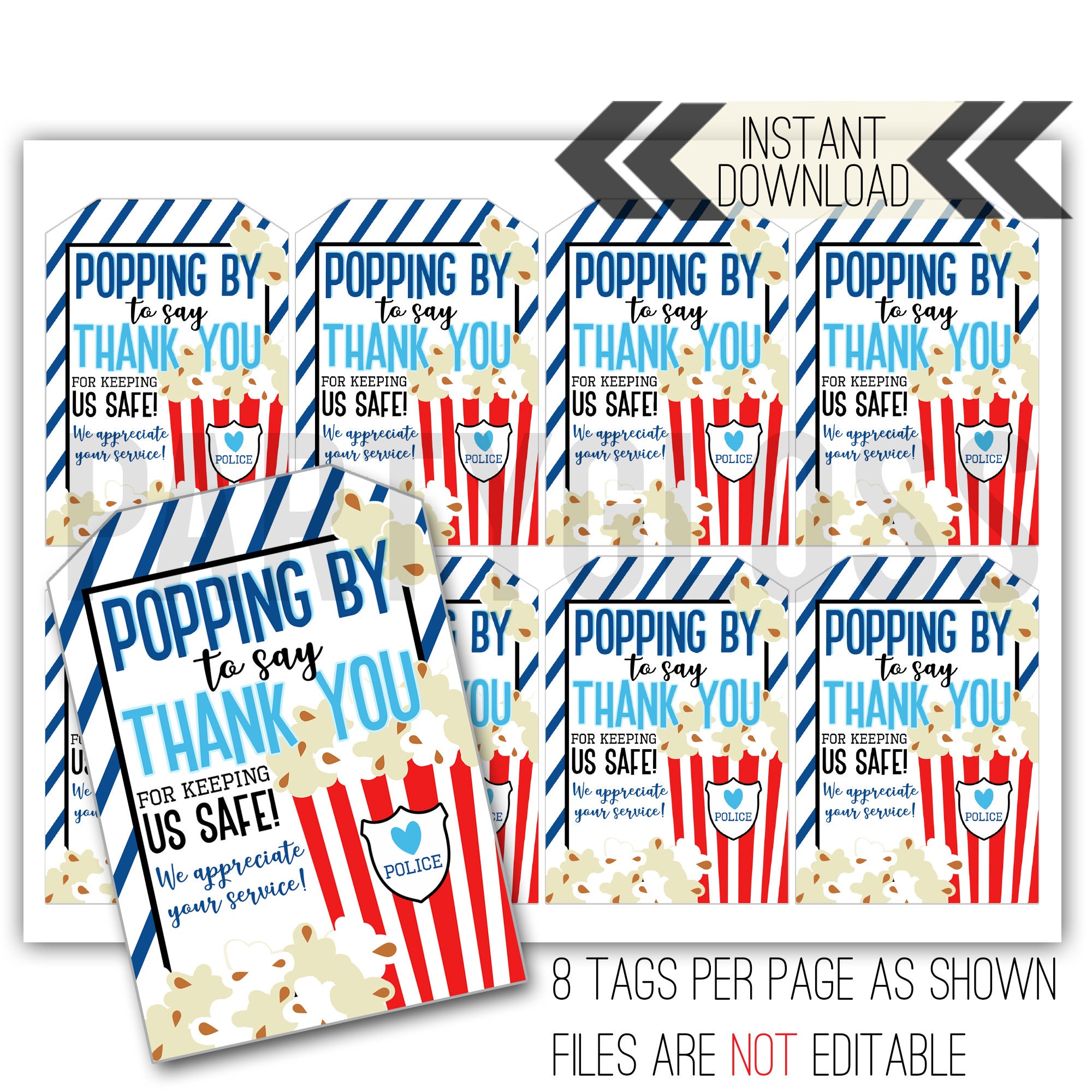 Police Appreciation Printable Tag Popcorn Thank You Police - Etsy Hong Kong