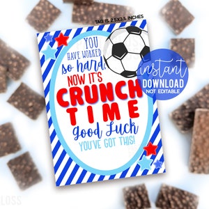 Soccer Crunch Time Bonne chance Étiquettes cadeaux imprimables, Barre de chocolat Match de bonbons Playoffs Régionaux Jour de match Championnat d'État par équipe Vous avez ceci