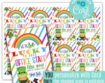 Editable St. Patrick's Day Printable Tags, Workplace Gifts, Employee Appreciation, Lucky To Have Office Staff Like You, Coworkers Manager