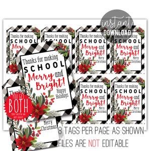 Teacher Christmas Gift Printable Tag | Christmas Teacher Tag | Holiday Teacher Tag | Teacher Gift | Teacher Tag | Merry and Bright Teacher