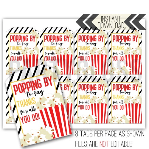 Popcorn Thank You Sign Printable Teacher Appreciation - Etsy