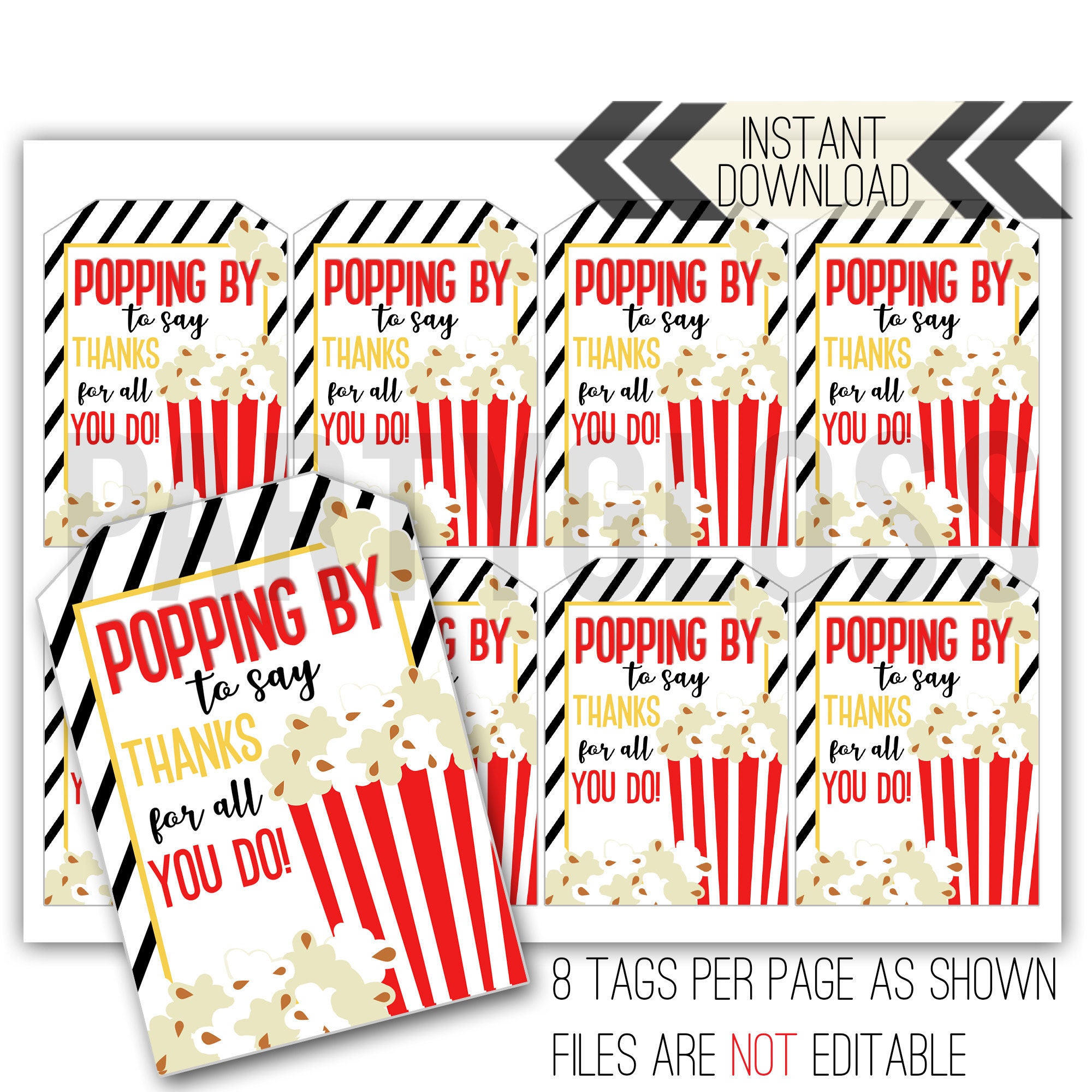 Appreciation Printable Tag Popcorn Thank You Employee Gift Etsy