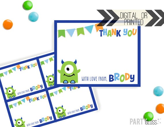 Monster Thank You Cards Little Monster Thank You Digital | Etsy