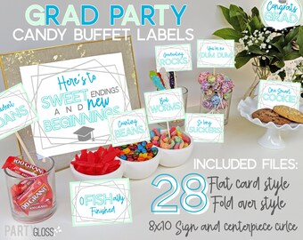 Graduation Candy Buffet Labels | Candy Bar Labels | Grad Party | Graduation Candy Labels | Graduation Candy Signs | Mint Green Blue Gray