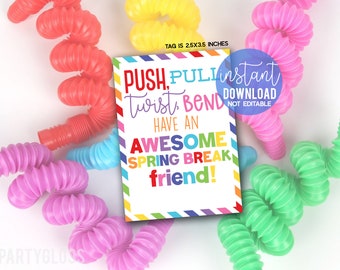 Fidget Sensory Spring Break Printable Tags, Non Food, Push Pull Twist Bend Have An Awesome Break Friend, Class Classmates Gift From Teacher