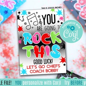 Bearbeitbare Musik, die Sie rocken werden, dieses druckbare Geschenkanhänger für Glück, Pop Candy Rocks Knallender Chor Blaskapelle Aufführungsorchester