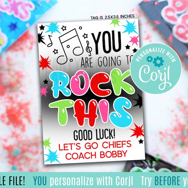 Editable Music You Are Going To Rock This Good Luck Printable Gift Tags, Pop Candy Rocks Popping Choir Marching Band Performance Orchestra