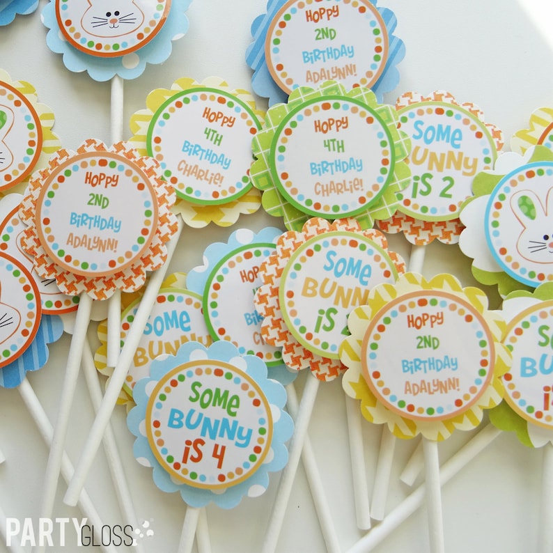 Bunny Birthday Party Cupcake Toppers Decorations Fully Etsy