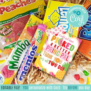 Editable Principal Appreciation Printable Tag | PTO PTA Tags | Fruit Gift Tag |  Principal Gift Tag | Teacher Thank You Tag Corjl PG999