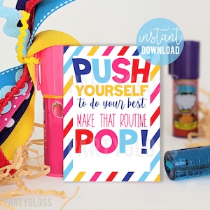 Push Yourself Make That Routine Pop Printable Gift Tags, Cheer Good Luck Tag Push Candy Pun Dance Routine Competition Day Meet Funny Treat