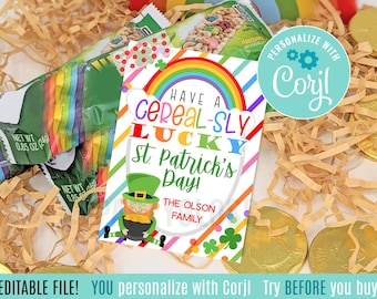 Bearbeitbare St. Patricks Day druckbare Tags, Müsli-Schlauer glücklicher Freund Teamkollege Wertschätzung Müsliriegel Snack Leckereien Teamgeschenke Mitarbeiter Büro PTA