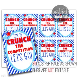 Crunch Der Wettbewerb Candy Bar Druckbare Geschenkanhänger, Team Leckereien Wettbewerb Spieltag Jubeln Match Treffen Verkauf Aufmunterung Sammlung für Teammates