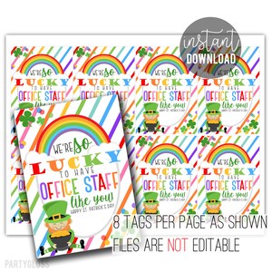 St. Patrick&#39;s Day Printable Tags, Employee Appreciation Lucky To Have Office Staff Like You Gift From Manager Boss Owner Coworker Admin Team