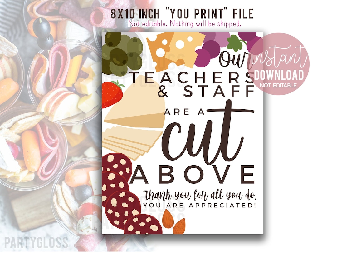 Teacher Appreciation Charcuterie Printable 8x10 Sign, Teachers and ...