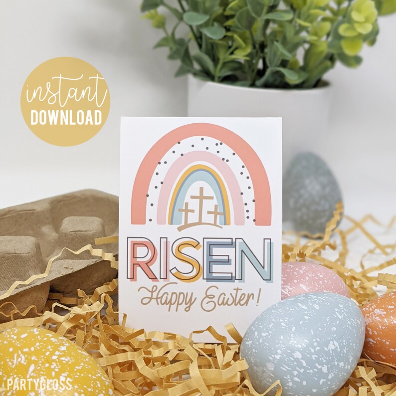 Easter Printable Tags He is Risen Tag Boho Rainbow Easter Etsy