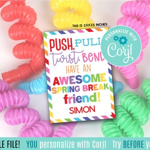 Bearbeitbare Zappeln Sensory Spring Break druckbare Geschenkanhänger, Non Food Push Pull Twist Bend Von Lehrer Freund Klasse Pop Tube Spielzeug Klassenkameraden