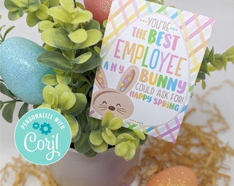 Editable Employee Appreciation Printable Tags, Easter Bunny Happy Spring Tag Staff Coworker Teammate Office Work Breakroom Treats Lunch Team