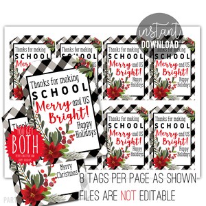 Teacher Christmas Gift Printable Tag | Christmas Teacher Tag | Holiday Teacher Tag | Teacher Gift | Teacher Tag | Merry and Bright Teacher