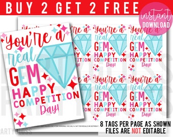 Teammate Appreciation Printable Tags, Team Sports Game Dance Treat Tag Cheer Coach Gameday Matchday Meet Competition Day You're A Real Gem