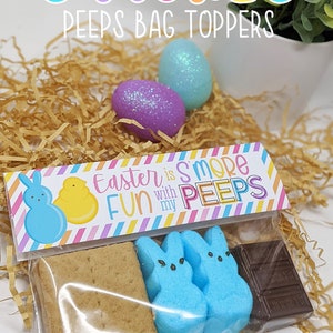 S'mores Peeps Printable Bag Toppers, Happy Easter Tag, Smores Gift S'more Fun With My Peeps Ziploc Team Class Office Staff Coworker Student image 6