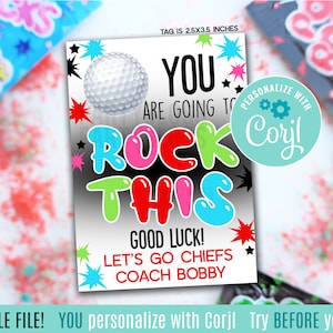 Bearbeitbares Golf Sie werden dieses Glück rocken druckbare Geschenkanhänger Pop Popping Candy Rocks Tournament Meisterschaft Match Team Treats Tag