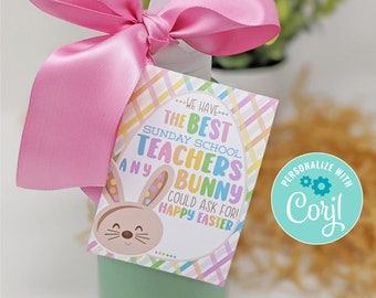 Editable Easter Sunday School Teacher Appreciation Printable Tags, Bunny Rabbit Teachers Treats Gift, Christian Blessing, Youth Group Bible