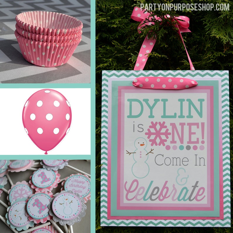 Winter Onederland Birthday Party Decorations Pink Aqua Fully | Etsy