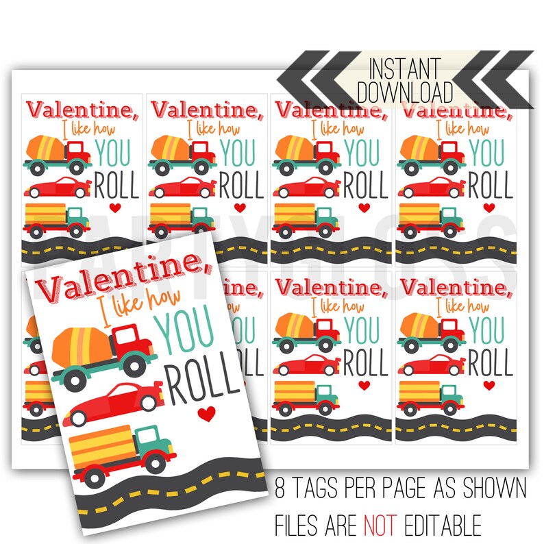 valentines day printable tag cars trucks valentine car tag class valentine how you roll cars trucks valentines day car truck valentines day cars