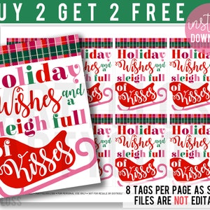 Slee vol kussen afdrukbare tag | Leraar kersttag | Kerst snoep label | Leraar cadeau | Kusjes-tag | Kerst PTO PTA Kiss-tags