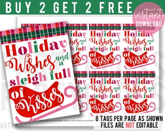 Sleigh Full Of Kisses Printable Tag | Teacher Christmas Tag | Christmas Candy Tag | Teacher Gift | Kisses Tag | Christmas PTO PTA Kiss Tags