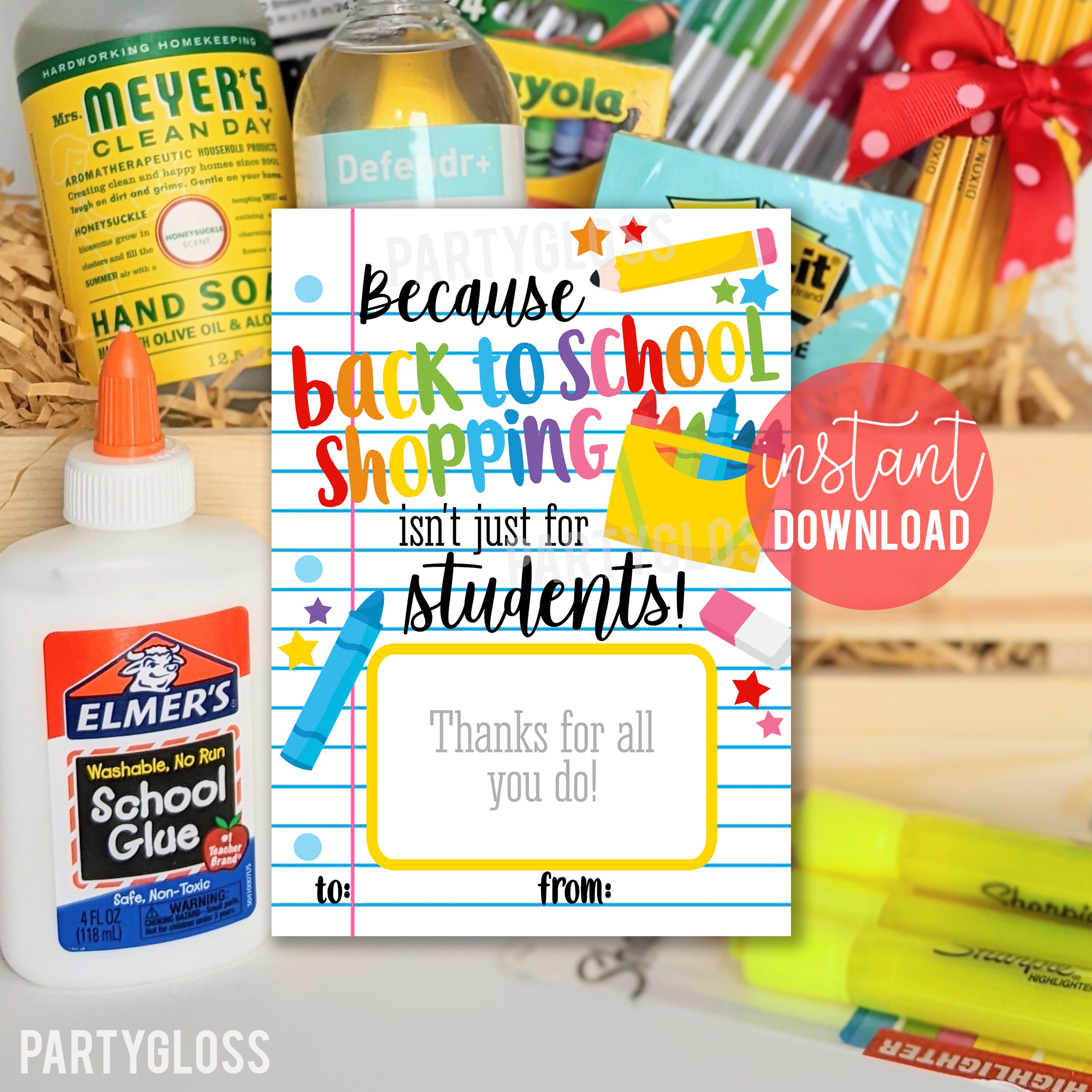 Back To School Printable Gift Card Holder, School Supply Gift Card Holder, First Day Of School Teacher Appreciation PTA PTO 1st Day