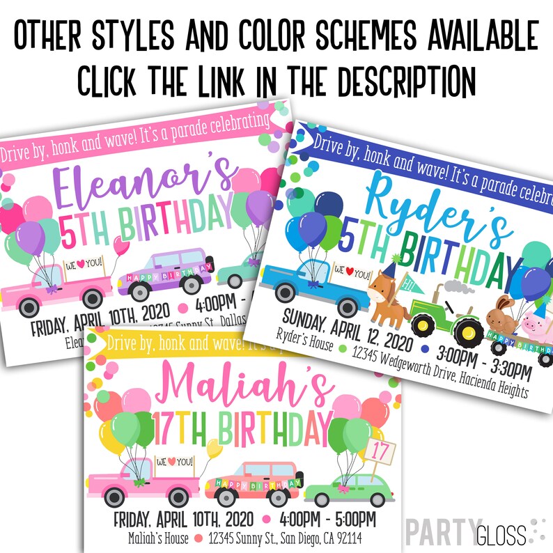 Drive by Birthday Parade Invitation Digital Invitation Etsy