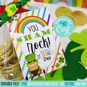 Étiquettes imprimables modifiables pour la Saint-Patrick, You ShamROCK, Lucky Shamrock Drop Off Gift Tag, collègue ami enseignant bureau voisin équipe