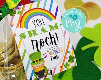 Editable St. Patrick's Day Printable Tags, You ShamROCK, Lucky Shamrock Drop Off Gift Tag, Coworker Friend Teacher Office Neighbor Team