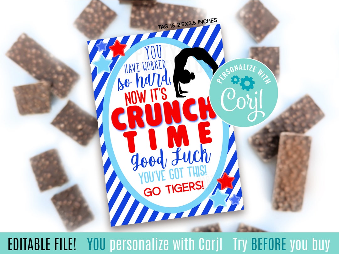 Editable Gymnastics Crunch Time Good Luck Printable Gift Tags