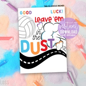 Voleibol Déjalos en el polvo Etiquetas de regalo imprimibles Buena suerte Torneo de práctica de partido en la playa en la cancha Competencia de golosinas Pixie Pixy