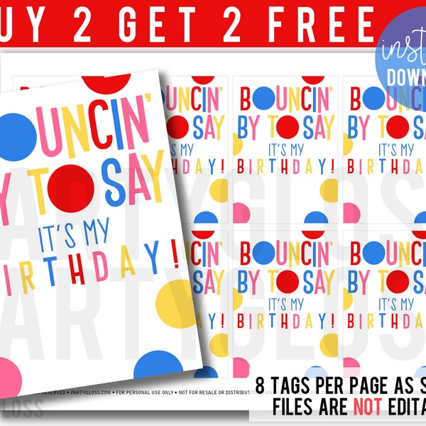 Bouncy Ball Class Gift Tags, Non-Food Classroom Treats, Bouncin' By To Say It's My Birthday Party Favor Tag, Parting Gift For Guests Bounce