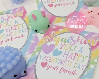 Squishy Toy Valentine&#39;s Day Printable Gift Tags Squisin&#39; You Pastel Rainbow Valentine Easy Squishie Toy Class Friends Team Students Non Food