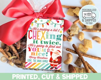 Chexmas Santa Tags, Personalized, Printed & Shipped, Chexing His List, Classmates Friends, Neighbor Gift, Cereal Gift Easy Gift Coworkers