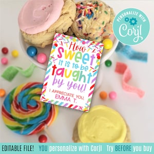 Bewerkbare waardering voor leraren Afdrukbare cadeaukaartjes, hoe leuk het is om door jou te worden onderwezen Snoep en lekkernijen Eerste dag terug naar school 1e regenboog